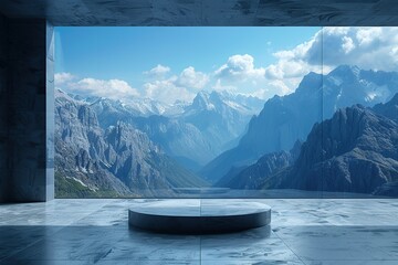 Poster - Minimalist Interior with Mountain View