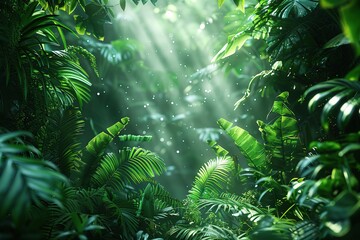 Poster - Sunlight Filtering Through Lush Tropical Foliage