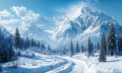 Canvas Print - a painting of a snowy mountain landscape