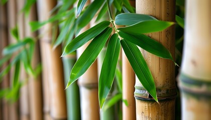 Wall Mural - The lush bamboo forest, with bamboo poles and bamboo leaves intertwined, shows natural vitality.