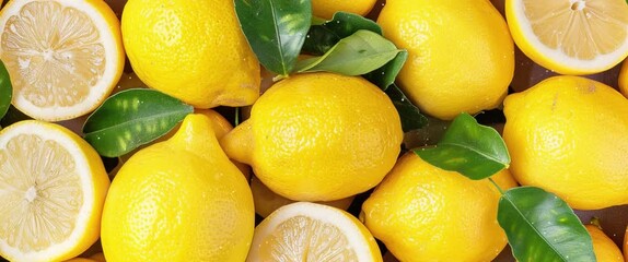 Wall Mural - Anamorphic video fresh organic ripe lemon fruits. Fresh lemons.