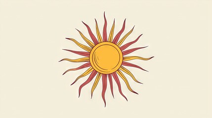 Wall Mural -   A drawing of a sun with red and yellow stripes on its face and a yellow circle in its center