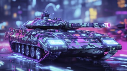 Wall Mural - Futuristic Tank in Neon Cityscape