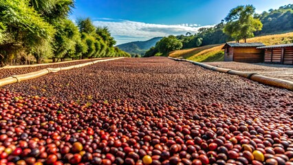 Coffee beans drying under the sun on a coffee plantation, coffee, beans, drying, sun, natural, process, harvesting