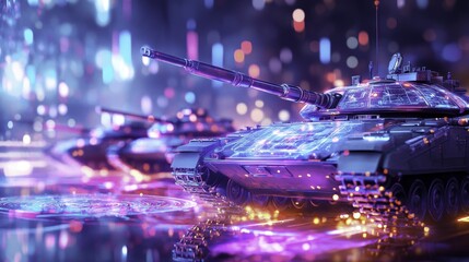 Wall Mural - Futuristic Tank with Neon Lights and Digital Effects