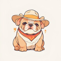 Sticker - Cute Bulldog Wearing a Cowboy Hat