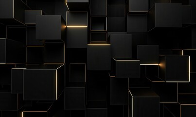 Poster - Abstract Black and Gold Cube Pattern