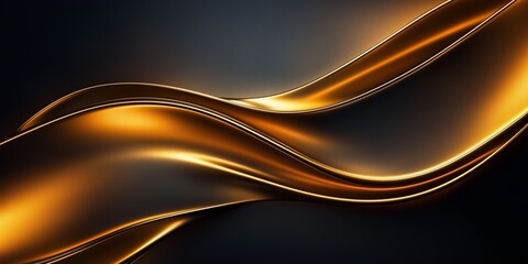 Wall Mural - Shiny golden waves on dark background, luxurious and sleek abstract design, 