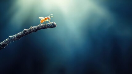 Poster -   A few orange flowers perched atop a tree branch amidst a dark blue canvas