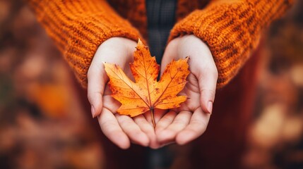 a person holding a maple leaf in their hands, ai