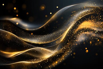 Poster - Golden glitter waves against black. Perfect for luxury, elegance, or celebration designs.