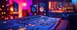 © ParinApril - A vibrant music studio featuring an illuminated mixer and speakers, perfect for capturing the essence of sound production.