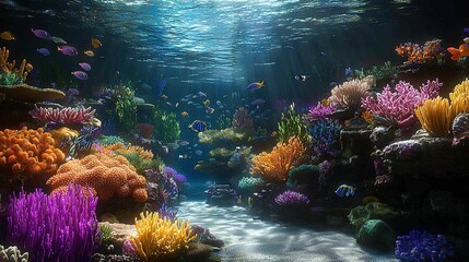 Wall Mural -   Underwater coral reef with diverse coral species