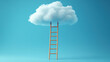© 沈军 贡 - 3D ladder leading up to a cloud on a blue background,