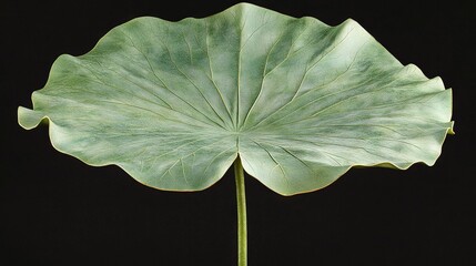 Wall Mural -  A close-up of a large green leaf on a black background with a black backdrop