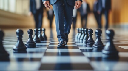 Wall Mural - Businessman Walking on Chessboard.