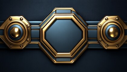 Golden Octagon Frame with Circular Elements on a Dark Background