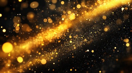 Wall Mural - Sparkling golden dust on black background. Perfect for celebratory designs or for adding a touch of magic to your project.