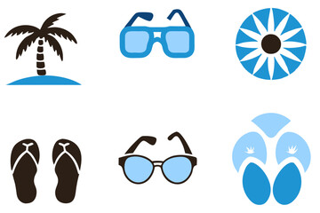 Wall Mural - summer beach icons set vector illustrations