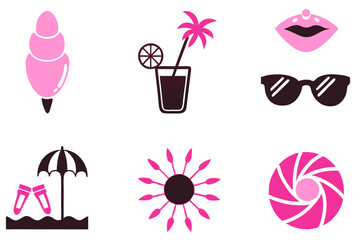 Wall Mural - summer beach icons set vector illustrations