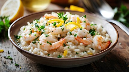 Sticker - A delicious Italian seafood risotto, garnished with fresh parsley and lemon zest.