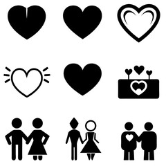 Sticker - set of Valentines Day Love and hearts icon vector illustration silhouette 