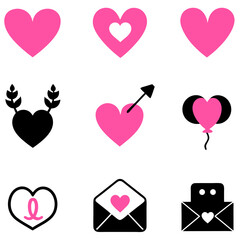 Sticker - set of Valentines Day Love and hearts icon vector illustration silhouette 