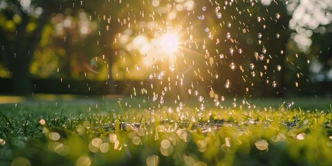 Canvas Print - Sprinkling Water on the Green Grass