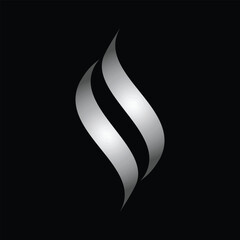Wall Mural - this is a simple logo image of a letter s in silver color that looks like a flame in a black backgro