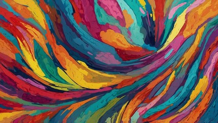 Wall Mural - Vibrant and colorful abstract painting with dynamic swirling shapes.