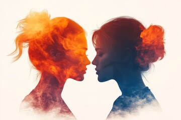 Sticker - Surreal Portraits of Women with Orange and Red Smoke Evoking Powerful Emotions and Energy