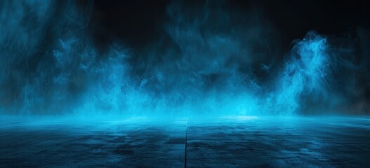 Aufkleber - Blue Smoke and Fog on a Dark Concrete Floor