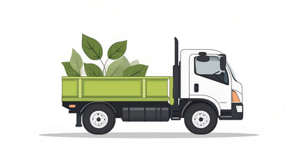 White Delivery Truck Illustration with Green Leaves for Eco-Friendly Business Branding