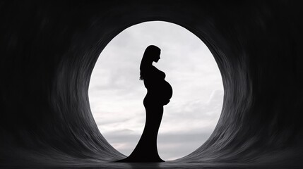 Sticker - A pregnant woman standing in a tunnel with her back to the camera, AI