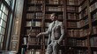 © SHOTPRIME STUDIO - A businessman surrounded by a collection of books in an elegant library setting for professional improvement and knowledge expansion