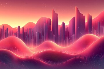 Wall Mural - Vibrant neon waves illustrating the dynamic and pulsating energy of a modern digital landscape