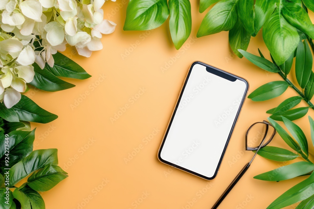 Smartphone Mockup on Yellow Background with Blank Screen for Promotion ...