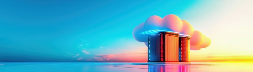 Streamlined Search Bar on Cloud Hosting Platform with Responsive Flat Design Illustration and Copy Space for Text