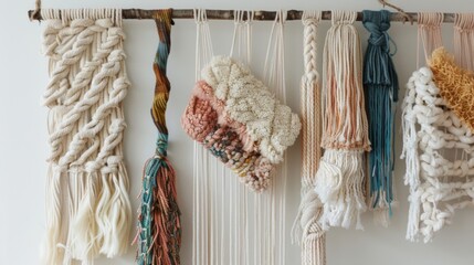 Wall Mural - a bohemianstyle macramÃ© wall hanging incorporating different types of woven knots for a visually dynamic effect