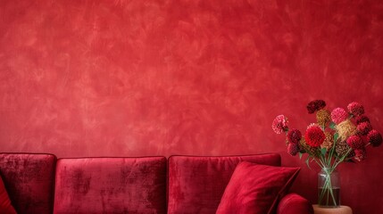 Wall Mural - A bold red wall with a velvety floral texture making a statement and adding a touch of romance to a room.