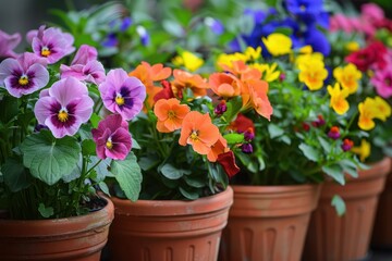 Poster - flowers,Colorful flowers in pots, flower Plastic, flowers in a potted,beautiful flowers