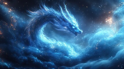 Wall Mural - Mystical Blue Dragon in the Stars