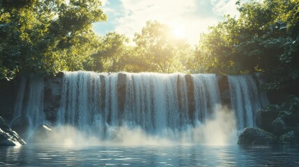 Canvas Print - Tranquil Waterfall in Lush Green Forest