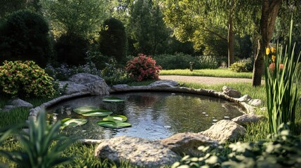 Poster - Serene Pond in a Lush Garden