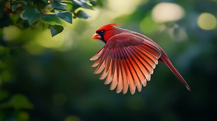 Wall Mural - Red Cardinal in Flight with Spread Wings