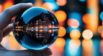 Businessman gazing into a crystal ball, symbolizing future insight and visionary talent in business forecasting and strategic planning- wallpaper, background, backdrop