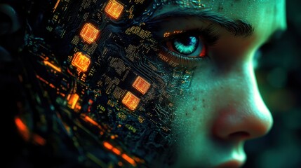 Canvas Print - Cybernetic Human with Glowing Circuitry