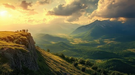 Canvas Print - Mountain Sunset Landscape.