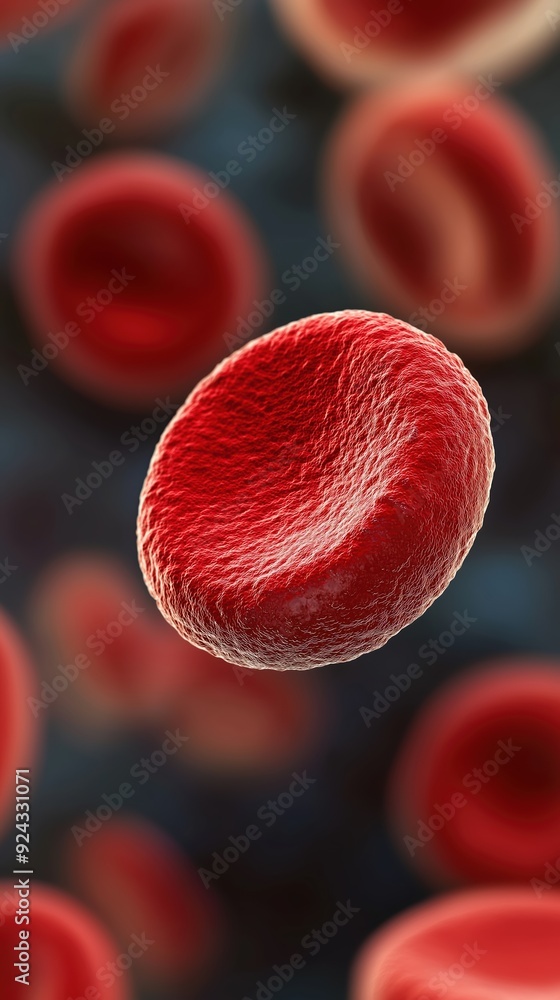Microscopic image of a red blood cell, showing its biconcave shape and ...