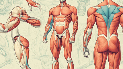 Wall Mural - Anatomical illustration of the human muscular system